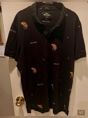 Hollister Epic Flex Stretch Polo Shirt - Men's Large - Tiger Print-Black